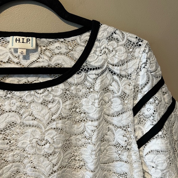 H.I.P. White Lace Top with Black Trim Accents - Picture 3 of 14
